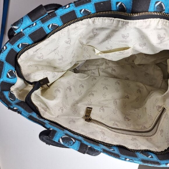 Football Tote Bag Purse Rope Handles Canvas Blue Black Zipper Farmhouse Style - Picture 8 of 12